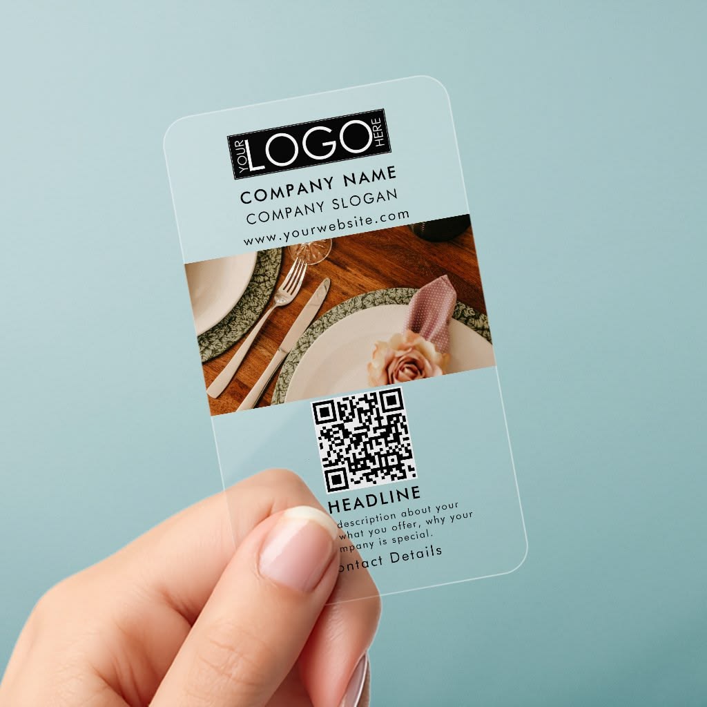 Close-up of a modern, sleek custom ID card being scanned at a secure access control reader. The card features a professional photo, company logo, and a visible RFID chip symbol. The background is slightly blurred, showing a modern office or facility entra